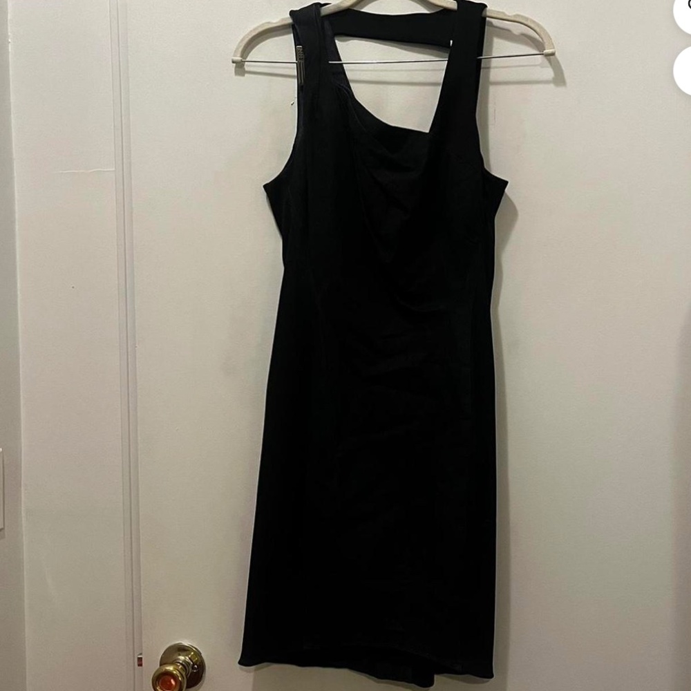 HELMUT LANG vintage 90s denim and black bondage bodycon dress